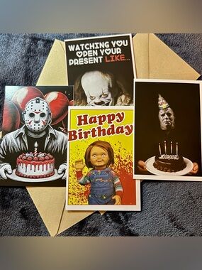 Horror Birthday Card Set Jason Pennywise Chucky Michael Myers 4 Pack